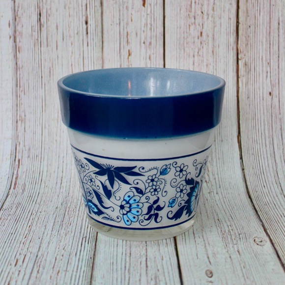 🔺SOLD🔺Mid Century Frosted + Blue Floral 6" Plant Pot MCM - Picture 2 of 3